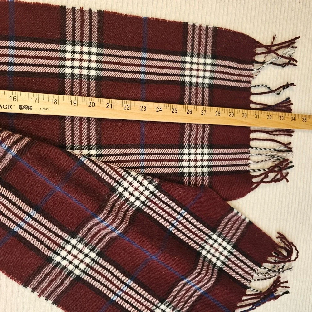 Eddie Bauer Burgundy Plaid Fringed Scarf Acrylic Checkered Wrap S01807